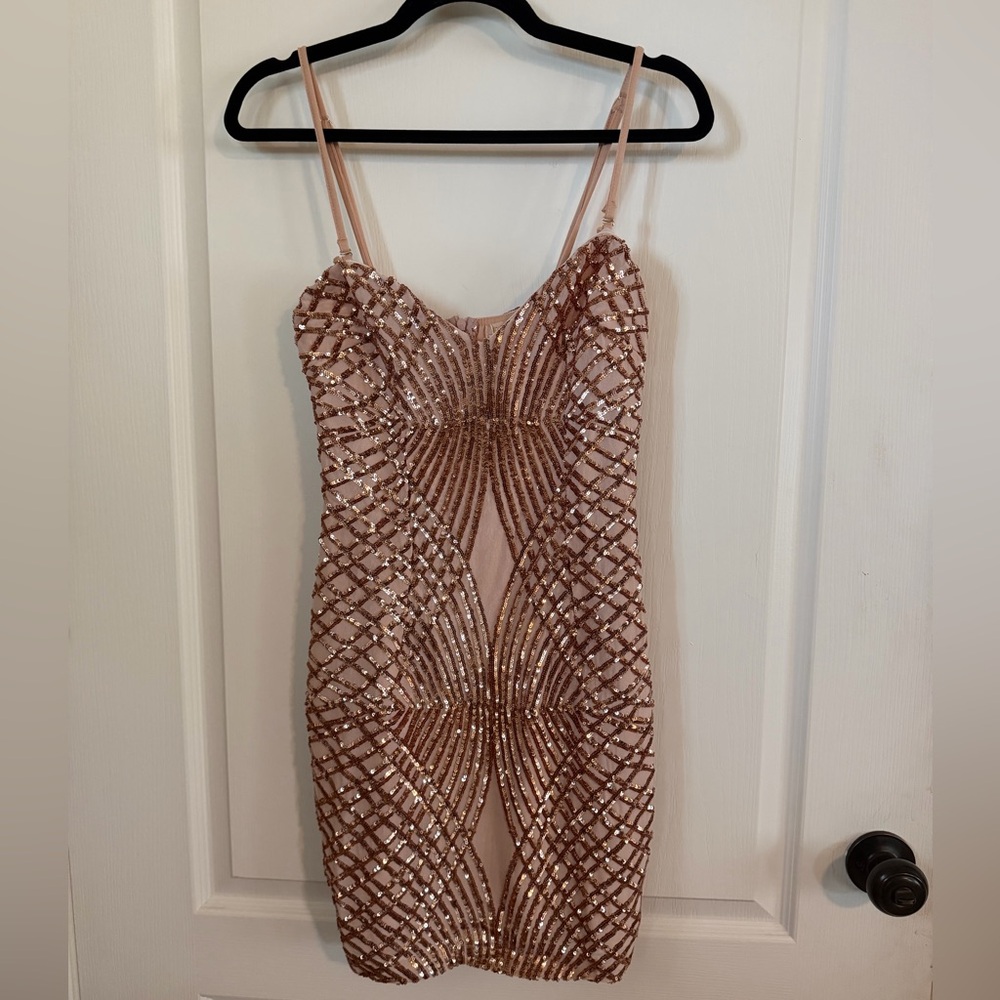 NWT Sequin Embellished Mini Dress - Rose Gold.  Sz 10.  Prom